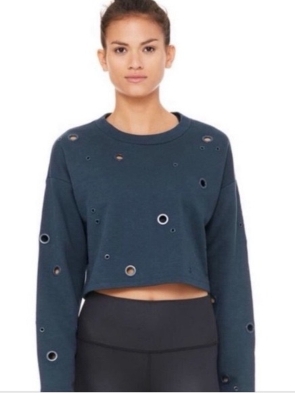 ALO Yoga Men’s Navy Crewneck with Grommet Eyelet Details